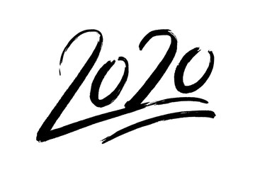 2020 numbers by ink brush. Hand drawn creative calligraphy and brush pen lettering, design for holiday greeting cards and invitations.