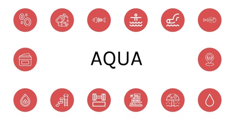 Set of aqua icons such as Blood, Moisturizer, Fish bone, Waterpark, Fishbone, Drop, Hydrotherapy, Water park, Blood drop, Moisturizing, Sea , aqua