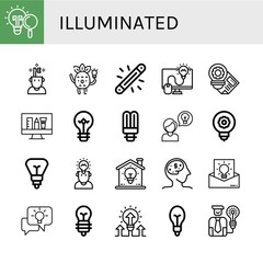 Set of illuminated icons such as Light bulb, Idea, Glow, Lightbulb , illuminated