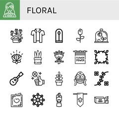 Set of floral icons such as Florist, Flower bouquet, Hawaiian, Plant, Rose, Lotus, Flower power, Floral design, Viola, Clover, Faberge, Flower design, Wedding card, Buddhism , floral