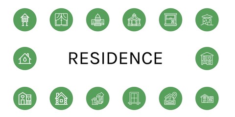 Set of residence icons such as Wooden house, Window, White house, Shelter, House, Home , residence