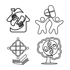 home drug book tree Commitment Teamwork Together Outline Logo