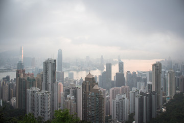 Hong Kong skyline view from Victoria Peak at sunrise