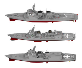 collection of warships isolated on white