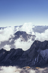 Fototapeta na wymiar Zugspitze peak trip. Travel photography of the Bavarian alps on the German - Austrian border. 