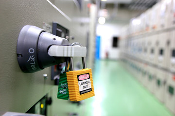 Lockout Tagout , Electrical safety system.Key lock switch or circuit breaker for safety protect.in electric room - 288582728