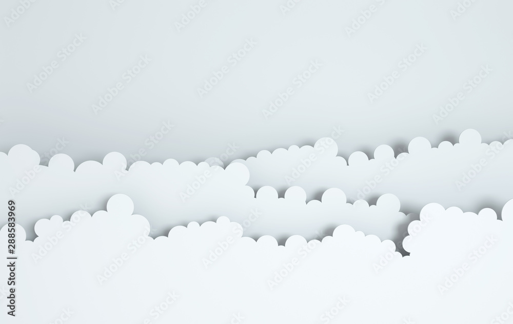 Wall mural paper art fluffy clouds. modern 3d origami paper art style. 3d render illustration