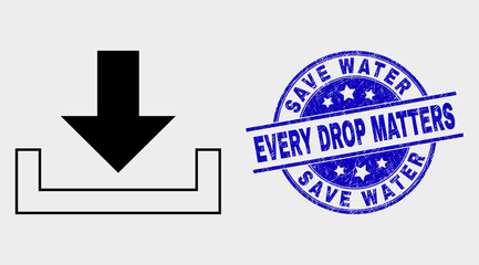 Vector download icon and Save Water Every Drop Matters seal stamp. Red round textured seal stamp with Save Water Every Drop Matters text. Vector composition in flat style.