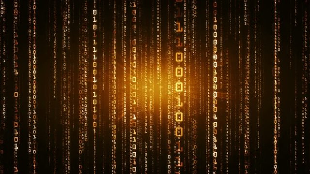 The Matrix style binary code. The camera moves through the falling numbers. Available in multiple color options. Orange version. Seamless loop. 4K
