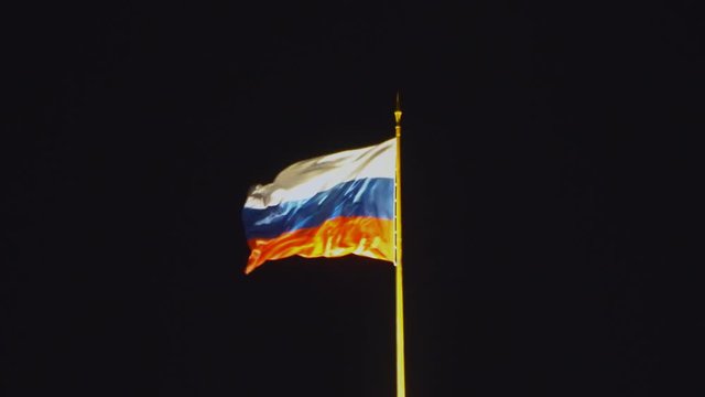 State flag of the Russian Federation over the Grand Kremlin Palace, the ceremonial residence of the President of Russia