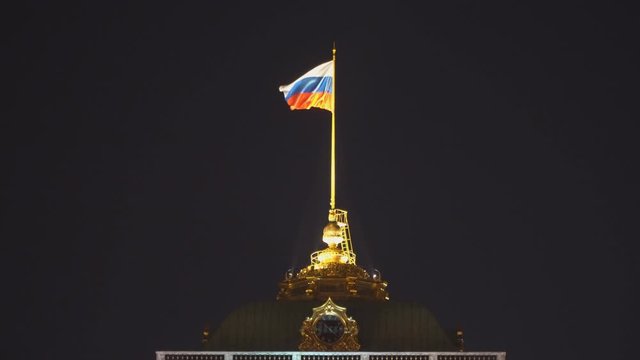State flag of the Russian Federation over the Grand Kremlin Palace, the ceremonial residence of the President of Russia