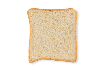 top view of single bread slice isolated on white background