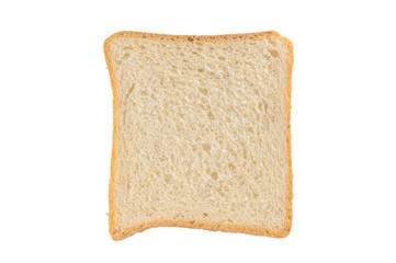 top view of single bread slice isolated on white background