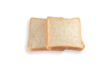 top view of two bread slices isolated on white background