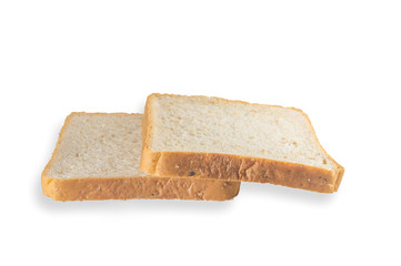 top view of two bread slices isolated on white background