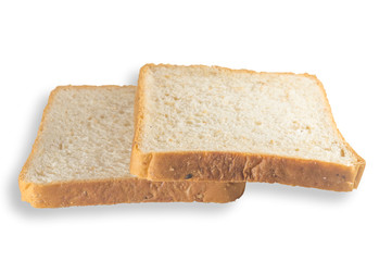 top view of two bread slices isolated on white background