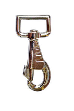 Metal carabiner for collars made of silumin. Big strong carabiner color nickel isolated on a white background.