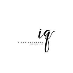 I Q IQ Initial letter handwriting and  signature logo concept design.