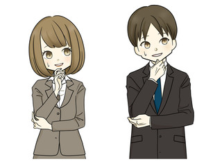 スーツ-苦笑いをする女性・男性