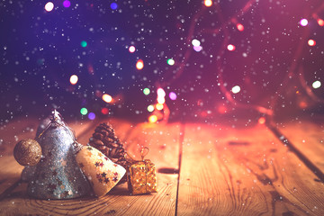 Christmas decor with bright bokeh lights. Magic Winter at Christmas Time