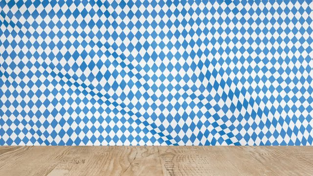 OKTOBERFEST Blue Geometric Pattern. Germany's Oktoberfest world's biggest Beer Festival. Oktoberfest and Bavarian flag pattern with wooden table