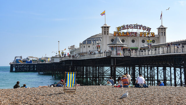 Brighton, UK - Aug 2, 2019: Brighton Palace Pier on a summers day