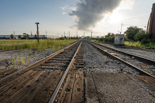 Landscape vintage of railroad tracks in Detroit, Michigan