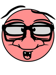rund kreis frech gesicht comic cartoon lustig nerd hornbrille lachen geek schlau freak cool verrückt dumm doof