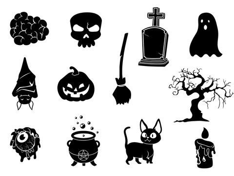The shadow Collection of halloween silhouettes icon and characte. The website in the Halloween festival. Vector clipart illustration isolated on white background