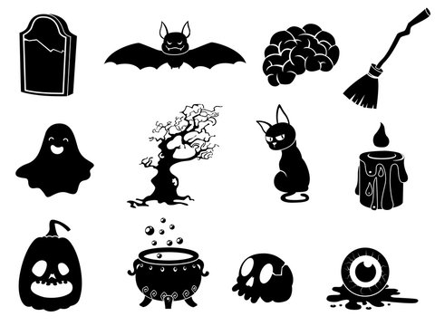 The shadow Collection of halloween silhouettes icon and characte. The website in the Halloween festival. Vector clipart illustration isolated on white background