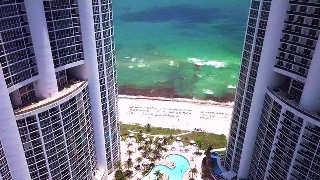 USA. Miami. drone flight among buildings.
Atlantic Ocean
