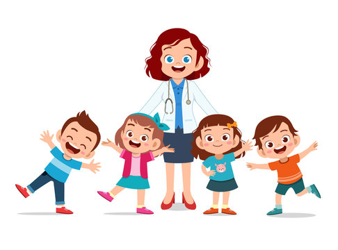 happy kids with doctor smile illustration