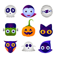 Halloween characters icon set, Cute of Happy Halloween icon set.