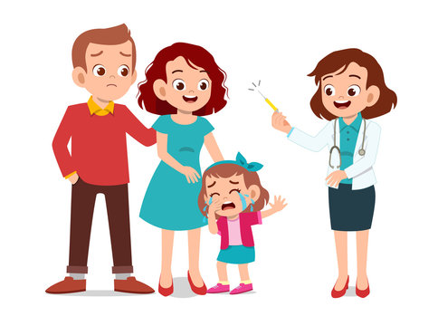 crying girl at doctor's office with family clip art preview