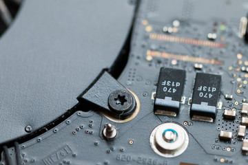 The interior of a computer being fixed.