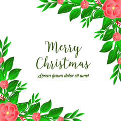 Calligraphy poster of merry christmas, with crowd of leaf floral frame. Vector