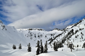 Mount Baker wilderness , WA , USA , winter landscape with mountains and snow