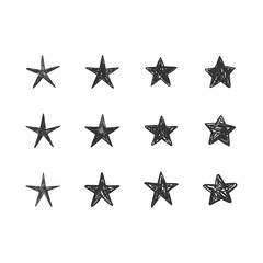 Star doodles collection. Set of hand drawn stars. Ink cartoon illustrations.