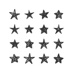 Star doodles collection. Set of hand drawn stars. Ink cartoon illustrations.