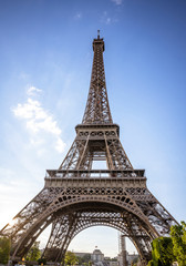 Fototapeta na wymiar Eiffel Tower with observation platforms for panoramic views of Paris