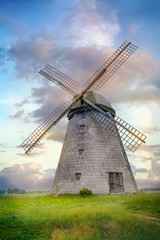 Fototapeta na wymiar Ancient wooden windmill in Lazdininkai