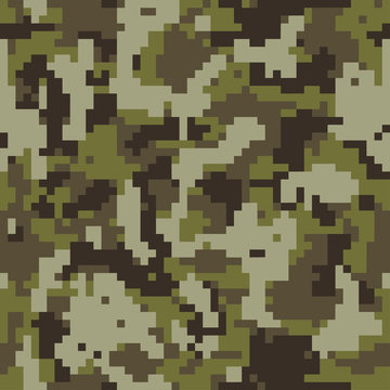 Digital camo. Seamless camouflage pattern. Military modern texture. Green and black forest colors. Vector fabric, textile print