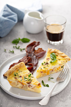 Breakfast plate with bacon and potato quiche