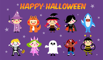 Halloween kid costume illustration set