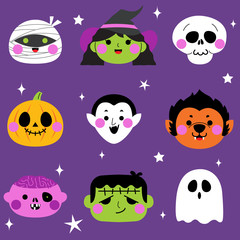 Halloween cute monster avatar set