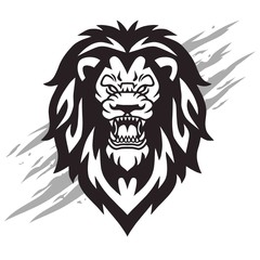 Lion Head Roaring Logo Vector Illustration Mascot Design with Claw Scratch Background