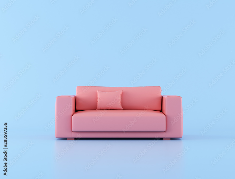 Aufkleber mock up of pink sofa on blue background,minimal concept, 3d rendering.