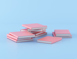 Piles of pink books on blue background,minimal concept, 3D rendering.
