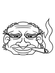 kiffer alter mann kiffen zigarette joint drogen bekifft weed hanf gesicht kopf lustig comic cartoon clipart design hässlich falten troll goblin