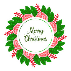 Text card merry christmas background with various shape rose flower frame. Vector